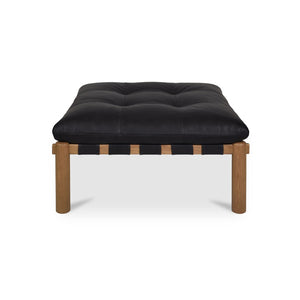 English Elm Ottoman, Solid Oak Legs Top Grain Leather Tufted Square Living Room Focal Piece Black B2769P516526