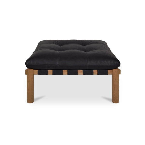 English Elm Ottoman, Solid Oak Legs Top Grain Leather Tufted Square Living Room Focal Piece Black B2769P516526