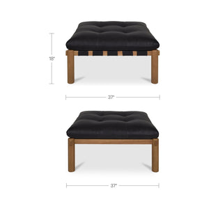 English Elm Ottoman, Solid Oak Legs Top Grain Leather Tufted Square Living Room Focal Piece Black B2769P516526