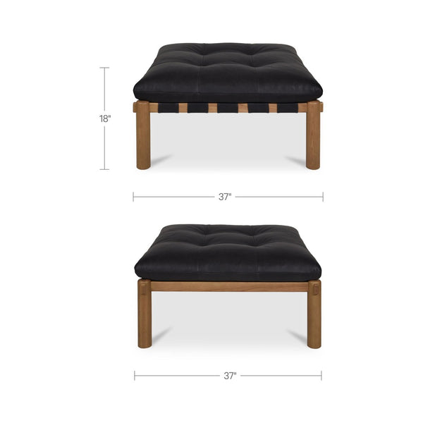 English Elm Ottoman, Solid Oak Legs Top Grain Leather Tufted Square Living Room Focal Piece Black B2769P516526