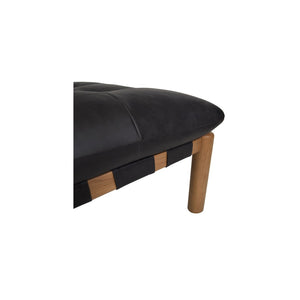 English Elm Ottoman, Solid Oak Legs Top Grain Leather Tufted Square Living Room Focal Piece Black B2769P516526