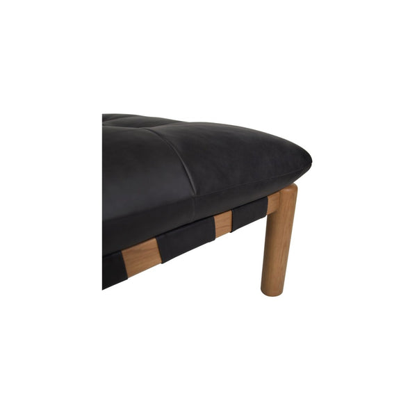 English Elm Ottoman, Solid Oak Legs Top Grain Leather Tufted Square Living Room Focal Piece Black B2769P516526