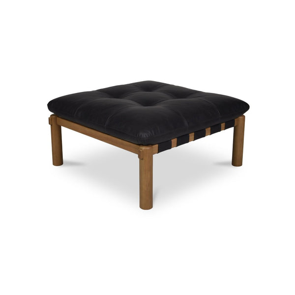 English Elm Ottoman, Solid Oak Legs Top Grain Leather Tufted Square Living Room Focal Piece Black B2769P516526