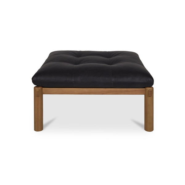 English Elm Ottoman, Solid Oak Legs Top Grain Leather Tufted Square Living Room Focal Piece Black B2769P516526