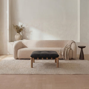 English Elm Ottoman, Solid Oak Legs Top Grain Leather Tufted Square Living Room Focal Piece Black B2769P516526
