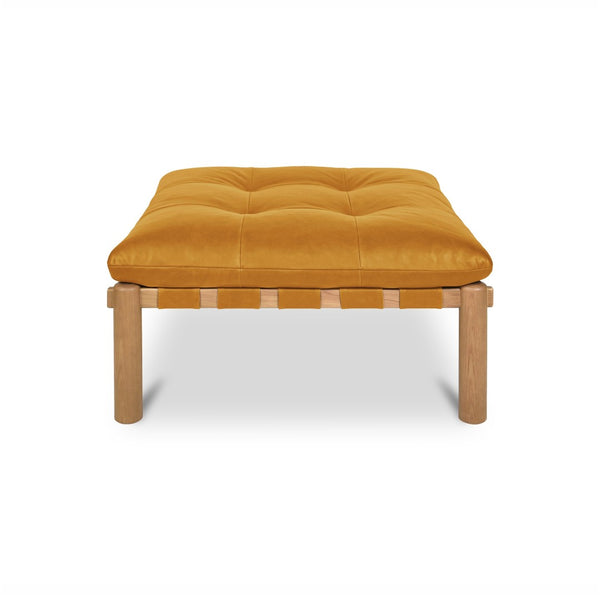 English Elm Ottoman, Solid Oak Legs Top Grain Leather Tufted Square Living Room Focal Piece Tan B2769P516527