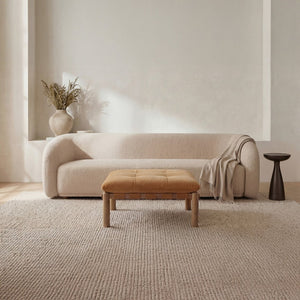 English Elm Ottoman, Solid Oak Legs Top Grain Leather Tufted Square Living Room Focal Piece Tan B2769P516527