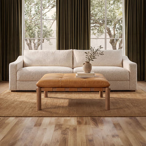 English Elm Ottoman, Solid Oak Legs Top Grain Leather Tufted Square Living Room Focal Piece Tan B2769P516527
