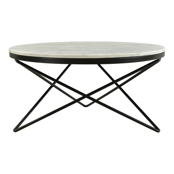 English Elm Coffee Table Round White Marble Top Sculptural Black Iron Base Glam Modern Living Room B2769P516529