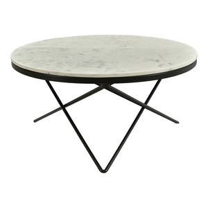 English Elm Coffee Table Round White Marble Top Sculptural Black Iron Base Glam Modern Living Room B2769P516529