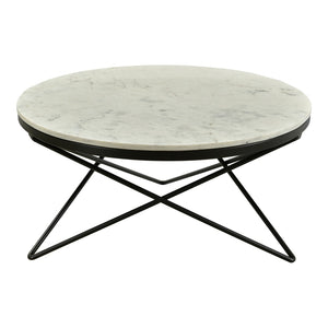 English Elm Coffee Table Round White Marble Top Sculptural Black Iron Base Glam Modern Living Room B2769P516529