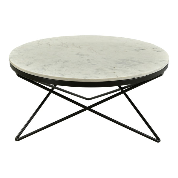 English Elm Coffee Table Round White Marble Top Sculptural Black Iron Base Glam Modern Living Room B2769P516529