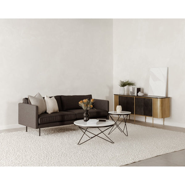 English Elm Coffee Table Round White Marble Top Sculptural Black Iron Base Glam Modern Living Room B2769P516529