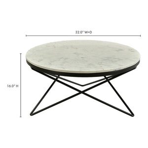 English Elm Coffee Table Round White Marble Top Sculptural Black Iron Base Glam Modern Living Room B2769P516529