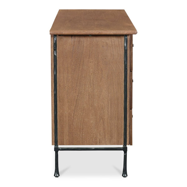 English Elm Dresser, Six Drawer Solid Acacia Wood with Hammered Iron Frame for Traditional Bedroom B2769P516546