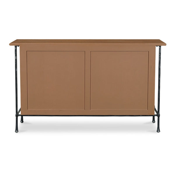 English Elm Dresser, Six Drawer Solid Acacia Wood with Hammered Iron Frame for Traditional Bedroom B2769P516546