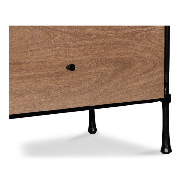 English Elm Dresser, Six Drawer Solid Acacia Wood with Hammered Iron Frame for Traditional Bedroom B2769P516546