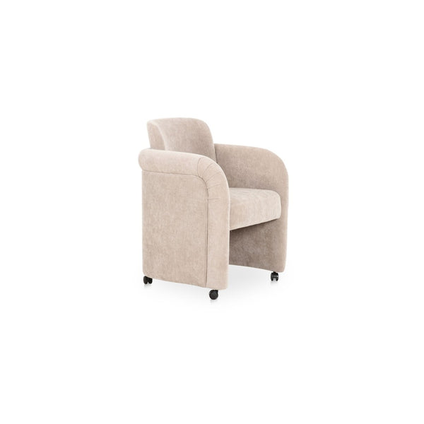 English Elm Dining Chair with English Roll Back and Pleated Polyester Upholstery for Formal Rooms B2769P516549