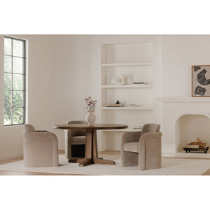 English Elm Dining Chair with English Roll Back and Pleated Polyester Upholstery for Formal Rooms B2769P516549