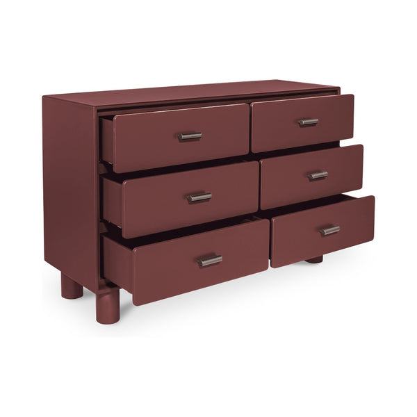 English Elm Dresser, Six Drawer Rubberwood Build with Sculptural Legs and Open Shelf Modern Bedroom B2769P516557