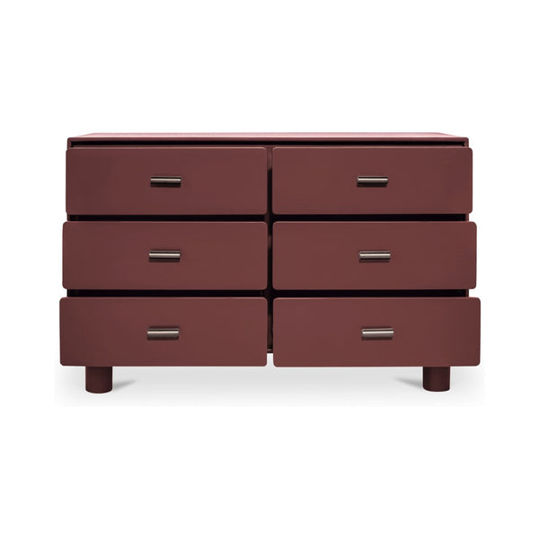 English Elm Dresser, Six Drawer Rubberwood Build with Sculptural Legs and Open Shelf Modern Bedroom B2769P516557