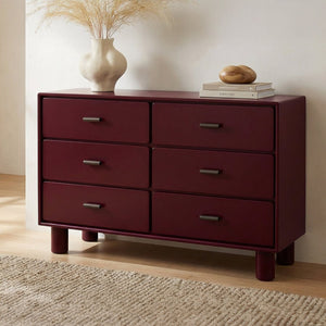 English Elm Dresser, Six Drawer Rubberwood Build with Sculptural Legs and Open Shelf Modern Bedroom B2769P516557