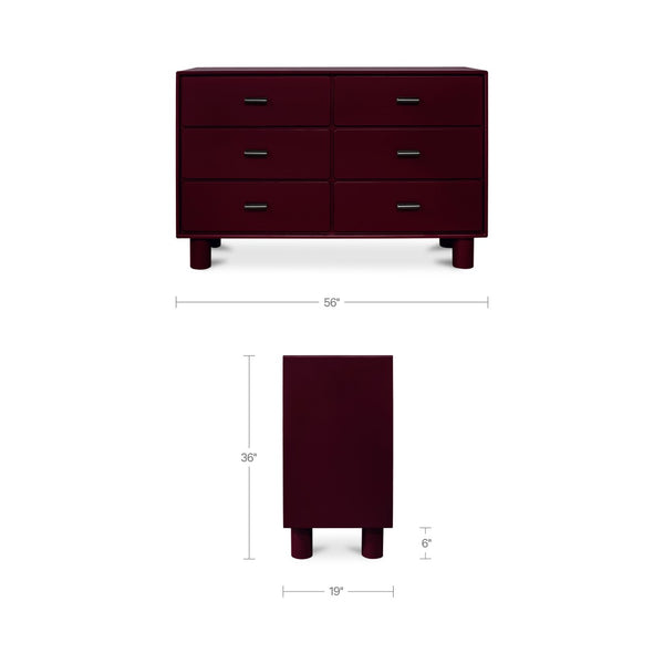 English Elm Dresser, Six Drawer Rubberwood Build with Sculptural Legs and Open Shelf Modern Bedroom B2769P516557