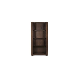 English Elm Bookcase, Curved Mahogany Four Shelf Display Unit Warm Brown Wood Grain Living Room B2769P516566