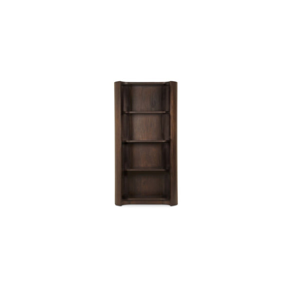 English Elm Bookcase, Curved Mahogany Four Shelf Display Unit Warm Brown Wood Grain Living Room B2769P516566