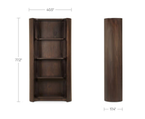 English Elm Bookcase, Curved Mahogany Four Shelf Display Unit Warm Brown Wood Grain Living Room B2769P516566