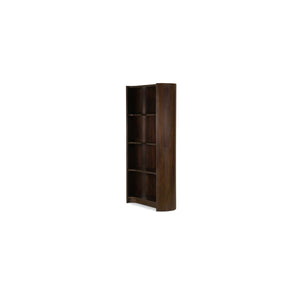 English Elm Bookcase, Curved Mahogany Four Shelf Display Unit Warm Brown Wood Grain Living Room B2769P516566