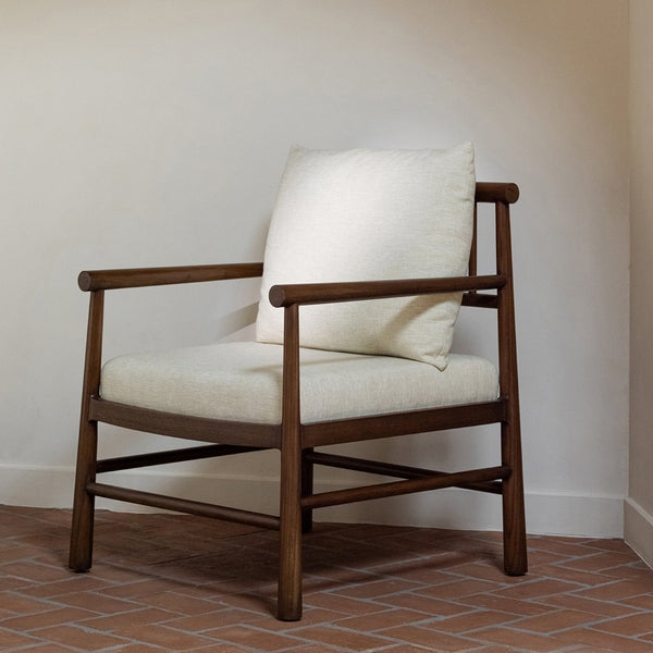 English Elm Accent Chair Solid Sungkai Wood Spindle Back Cream Upholstered Artisan Living Room Seat B2769P516567