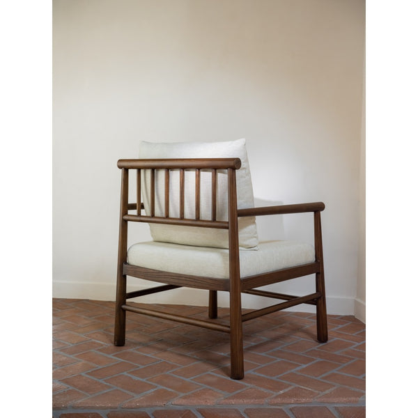 English Elm Accent Chair Solid Sungkai Wood Spindle Back Cream Upholstered Artisan Living Room Seat B2769P516567