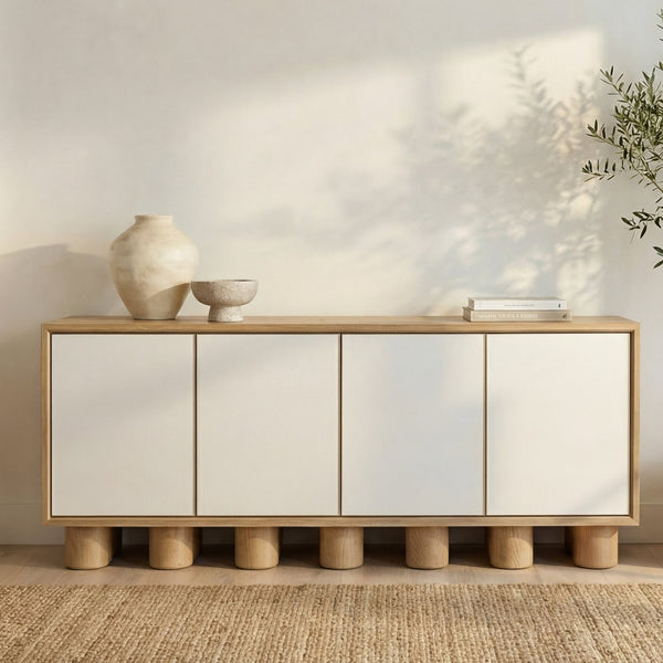 English Elm Sideboard, Oak Frame Shagreen Doors with Antique Gold Trim and Push Open Hardware Free Front B2769P516580