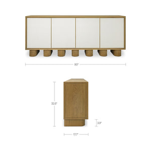 English Elm Sideboard, Oak Frame Shagreen Doors with Antique Gold Trim and Push Open Hardware Free Front B2769P516580