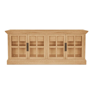 English Elm Sideboard, Wire-brushed Oak Frame with Glass Front Doors and Crown Molding Dining Storage B2769P516581