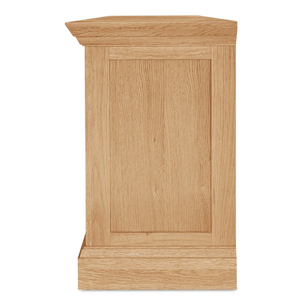 English Elm Sideboard, Wire-brushed Oak Frame with Glass Front Doors and Crown Molding Dining Storage B2769P516581