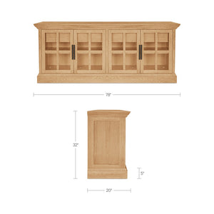 English Elm Sideboard, Wire-brushed Oak Frame with Glass Front Doors and Crown Molding Dining Storage B2769P516581