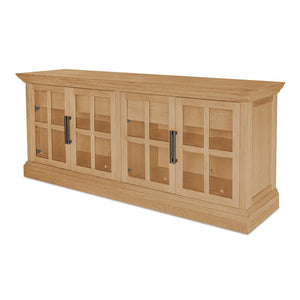 English Elm Sideboard, Wire-brushed Oak Frame with Glass Front Doors and Crown Molding Dining Storage B2769P516581