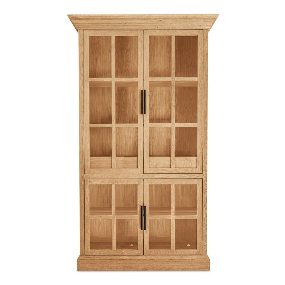 English Elm Cabinet, Solid Oak Glass Front Display Storage with Adjustable Shelves and Natural Finish B2769P516582