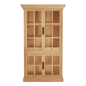 English Elm Cabinet, Solid Oak Glass Front Display Storage with Adjustable Shelves and Natural Finish B2769P516582