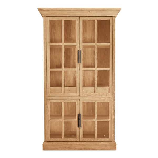 English Elm Cabinet, Solid Oak Glass Front Display Storage with Adjustable Shelves and Natural Finish B2769P516582