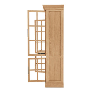 English Elm Cabinet, Solid Oak Glass Front Display Storage with Adjustable Shelves and Natural Finish B2769P516582