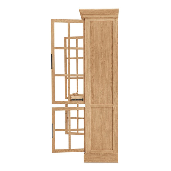 English Elm Cabinet, Solid Oak Glass Front Display Storage with Adjustable Shelves and Natural Finish B2769P516582