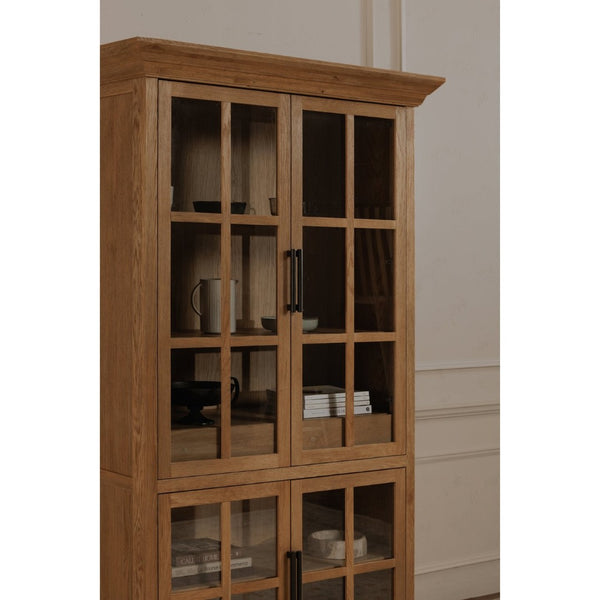 English Elm Cabinet, Solid Oak Glass Front Display Storage with Adjustable Shelves and Natural Finish B2769P516582