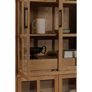 English Elm Cabinet, Solid Oak Glass Front Display Storage with Adjustable Shelves and Natural Finish B2769P516582