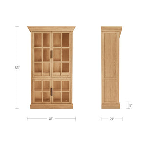 English Elm Cabinet, Solid Oak Glass Front Display Storage with Adjustable Shelves and Natural Finish B2769P516582