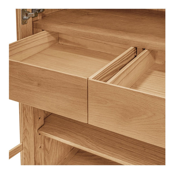 English Elm Cabinet, Solid Oak Glass Front Display Storage with Adjustable Shelves and Natural Finish B2769P516582