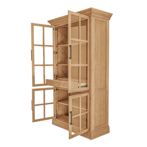 English Elm Cabinet, Solid Oak Glass Front Display Storage with Adjustable Shelves and Natural Finish B2769P516582