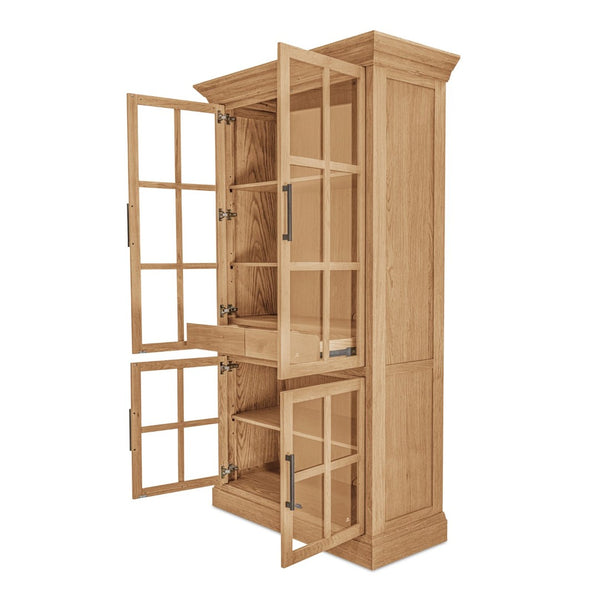 English Elm Cabinet, Solid Oak Glass Front Display Storage with Adjustable Shelves and Natural Finish B2769P516582